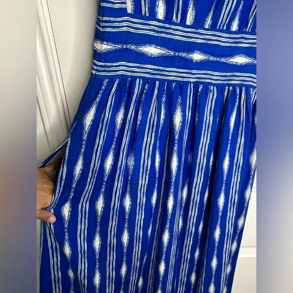 Anthropologie MADCHEN Skywriter Ikat Print Silk Linen Blend Maxi Dress Size 6 - Picture 11 of 15